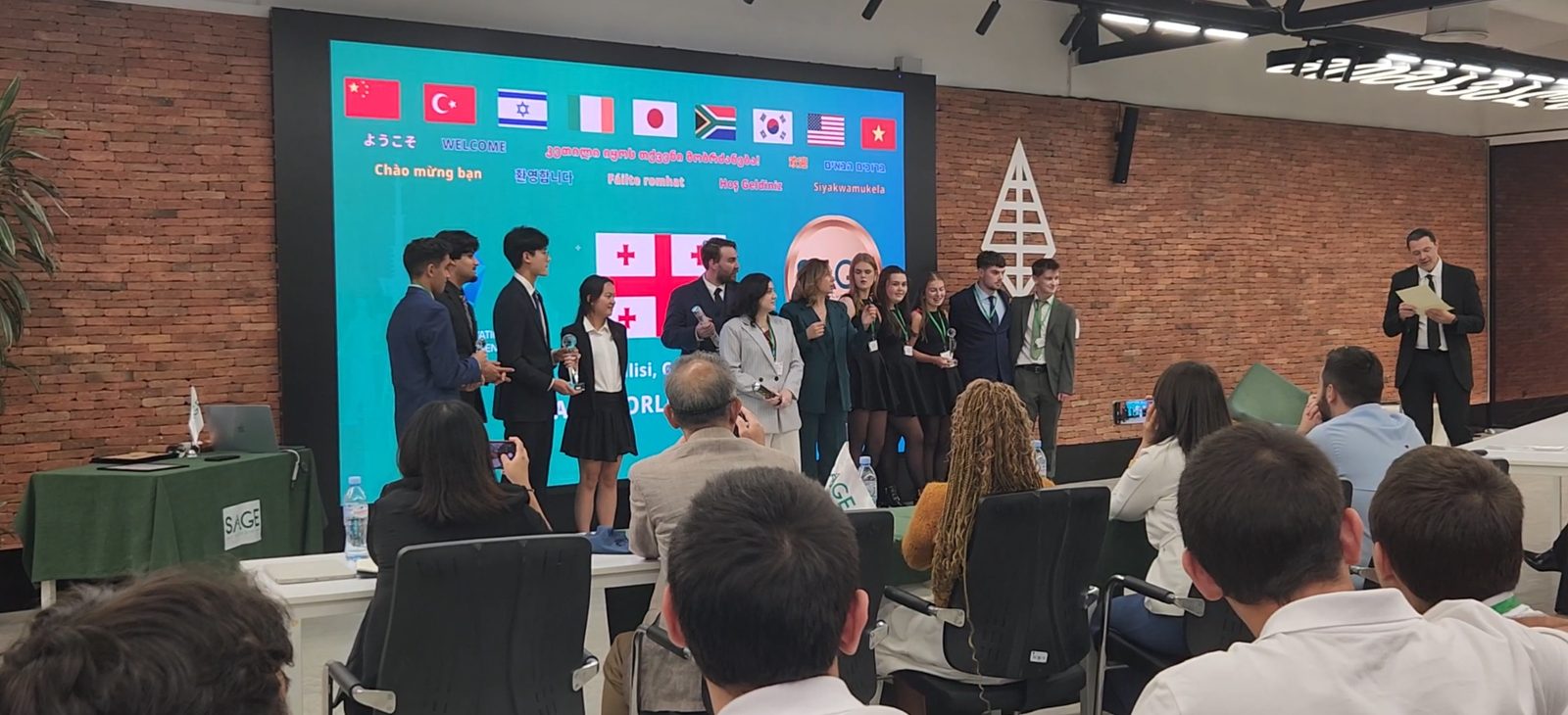 Award winners on stage at the SAGE World Cup in Tbilisi, Georgia